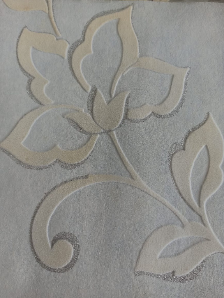 Papel Tapiz Textura Gamuza Celeste flores blancas Sofia SF42516 - 5mt2