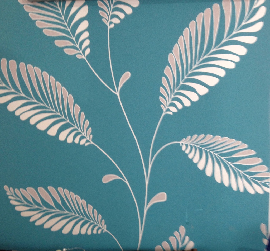 Papel tapiz 5,20mt2  Textura Turquesa Hojas Blancas Decorline 30467-5,20m2