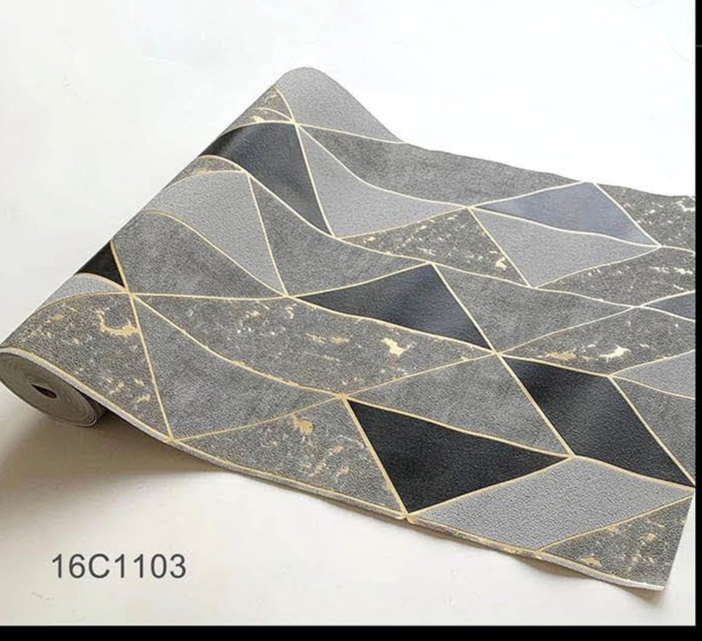 Papel tapiz Geométrico gris negro dorado 5.3mt2 16c1103