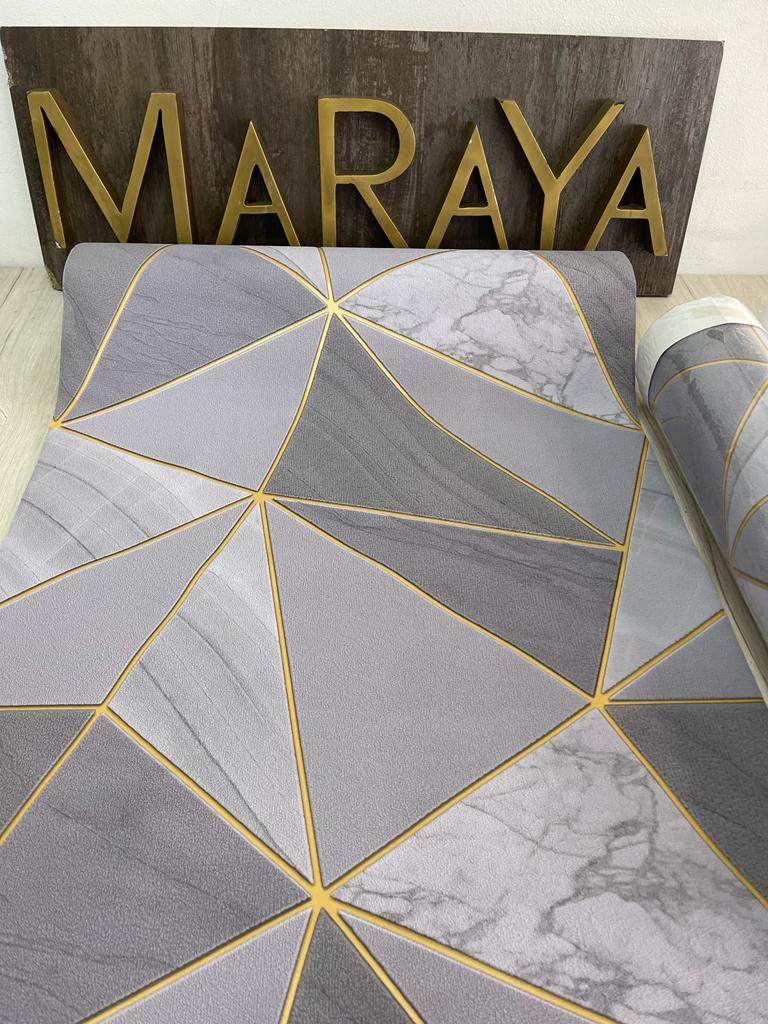 Papel tapiz  Textura Rombos gris  líneas doradas 5.3mt2 16c7003