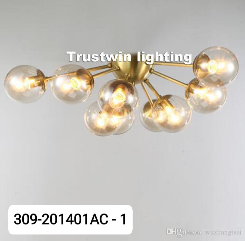 Lampara de techo dorado moderna LED 9 bolas de vidrio 309-201401AC