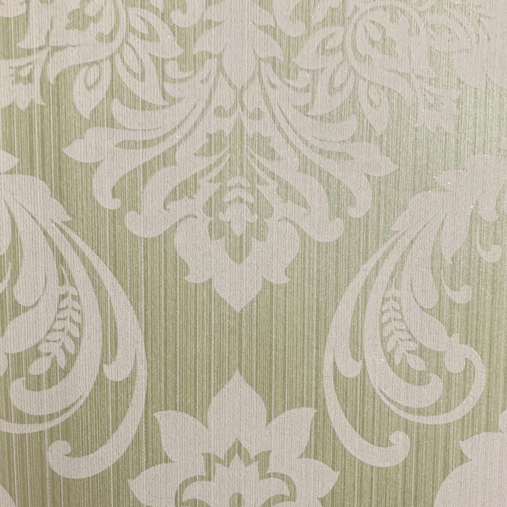 Papel Tapiz Textura  Verde Clasico Arabesco Blanco Pogln 16957-5,30m2